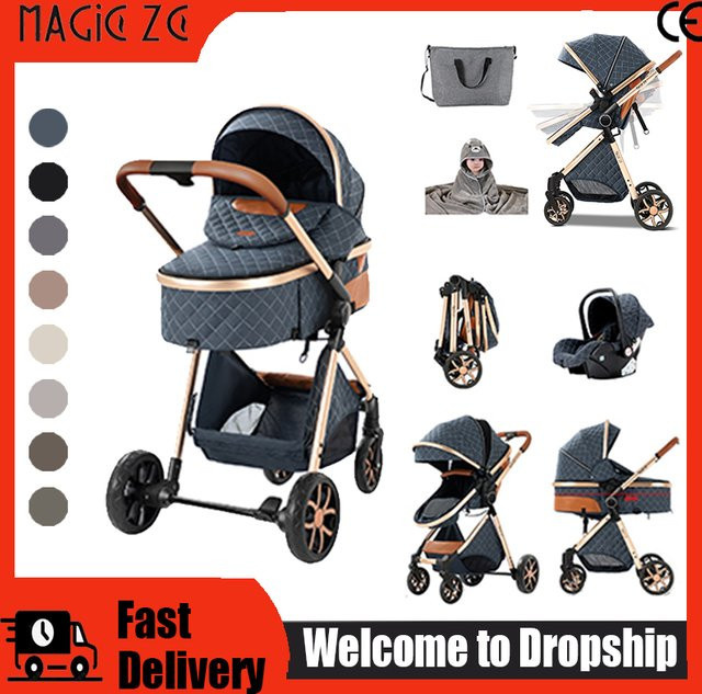 Magic ZC 3-in-1 Luxus-Kinderwagen mit Autositz und Babywanne in Weiß, faltbar mit Stoßdämpfung und EVA-Rädern - Bild 1