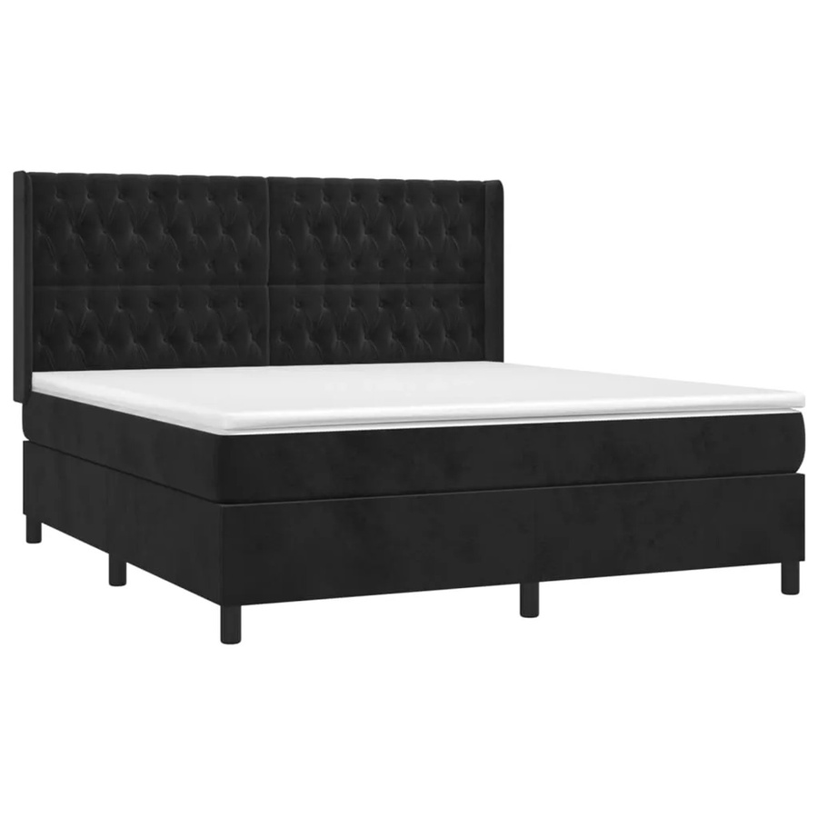 vidaXL Boxspringbett mit Matratze in Schwarz, Samt, mit LED-Unterbettbeleuchtung und USB-Ladeport, Hybrid-Design mit Taschenfederkern, B/T: 160 x 200 cm - Bild 2