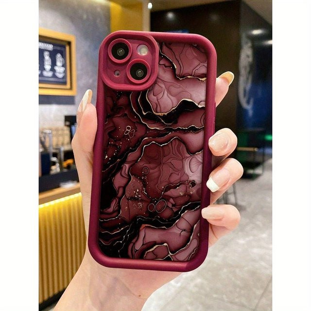 Hochwertige Bambus-Handyhülle mit rotem Marmor-Print für Apple iPhone 11 bis iPhone 17 Pro Max Plus - Bild 1