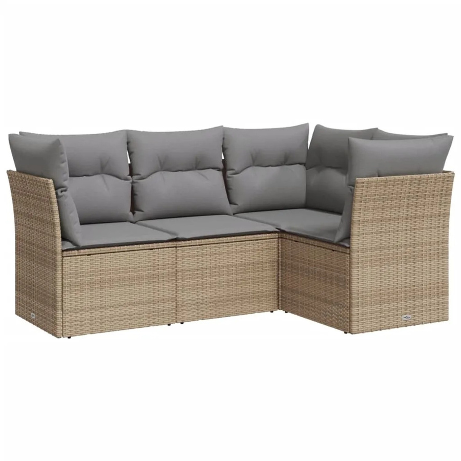 vidaXL 4-tlg. Garten-Sofagarnitur in L-Form aus beige farbenem PE-Rattan mit Sitzkissen und Rückenkissen - Bild 2