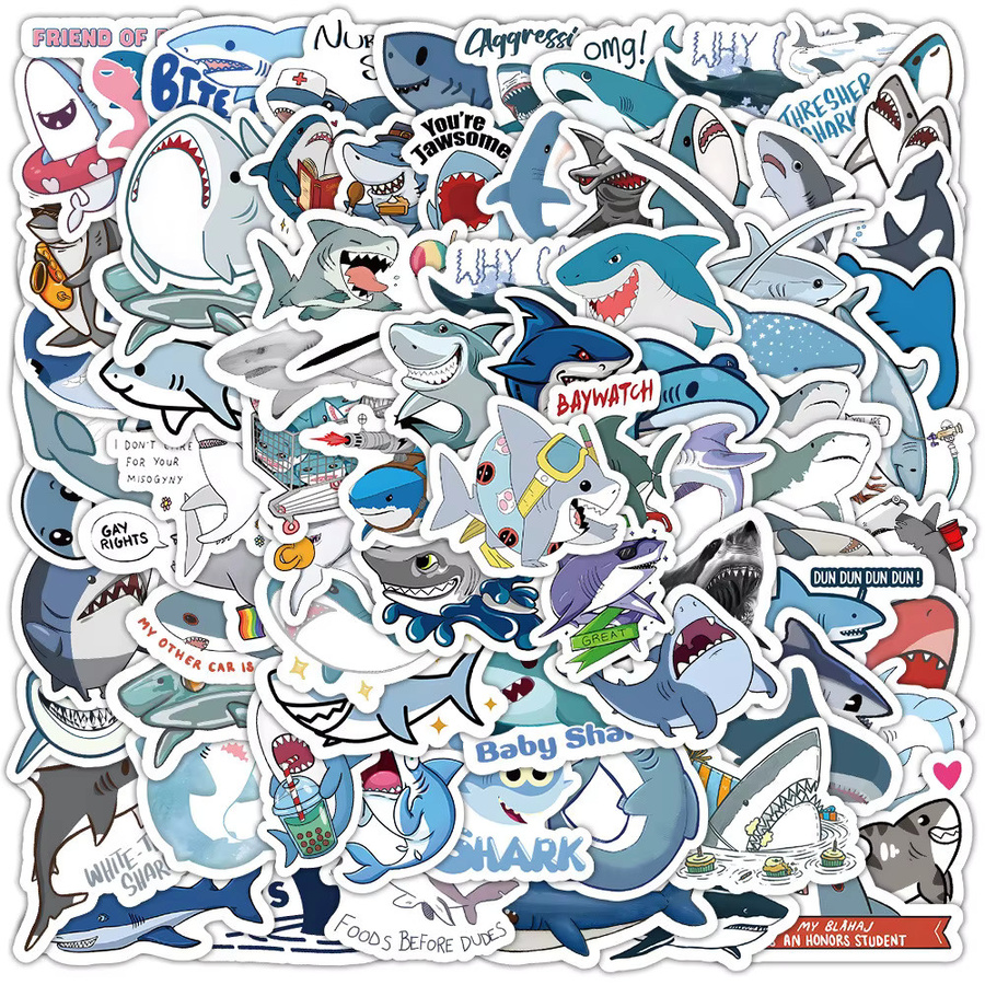 100-teiliges wasserfestes Cartoon-Hai-Aufkleber-Set in Multicolor von AnimeWorlds Store - Bild 2