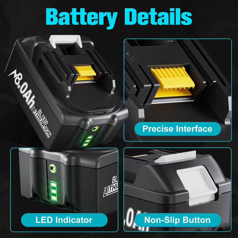 Turpow Ersatzakku für Makita 18 V, Li-Ion Akku mit 8000 mAh, Farbe: Schwarz, kompatibel mit BL1830, BL1840, BL1850, BL1860 und BL1890 - Bild 3