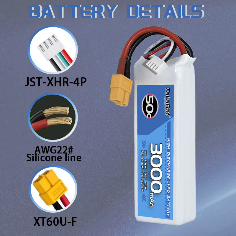 TalaBat 50C 3000mAh 11.1V Wiederaufladbare Lipo-Drohnenbatterie mit XT60-Stecker in Weiß für RC-Helikopter, Quadcopter und FPV Racing Drohnen - Bild 3