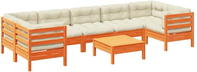 vidaXL 8-teilige Garten-Sofagarnitur aus Kiefernholz in Braun mit Kissen und Fußhocker im L-Shape Design - Bild 1