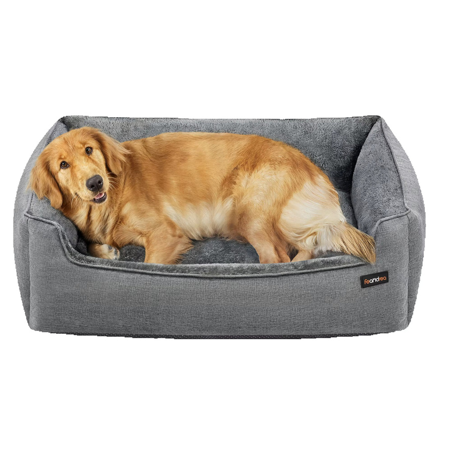 FEANDREA Hundebett und Katzenbett mit erhöhten Rändern und rutschfester Unterseite, Grau, B/T/H: 100 x 75 x 25 cm - Bild 4