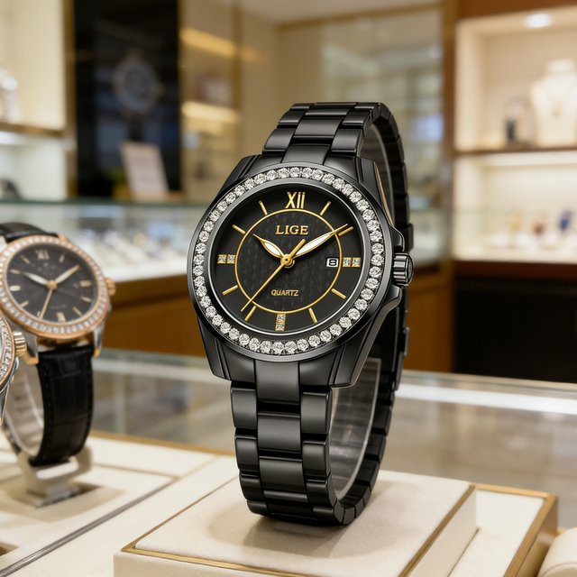 LIGE Armbanduhr, Quarz, Edelstahl, Weiß, Damen, Datum, Leuchtzeiger - Bild 1
