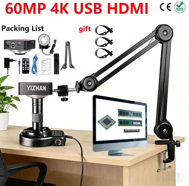 YIZHAN Digitalmikroskop-Set 4K 60MP mit 150X Objektiv, USB-HDMI-Schnittstelle und Halter, Schwarz - Bild 1