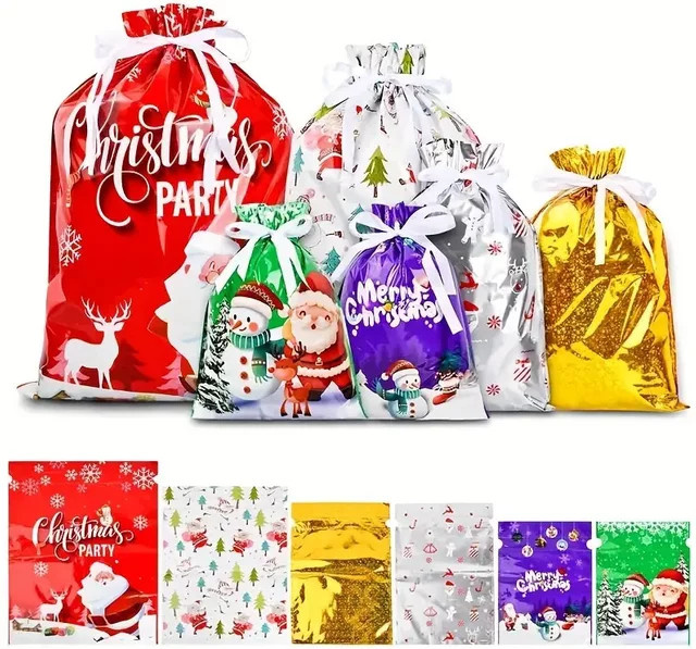 Weihnachten Kordelzug Geschenkbeutel in Mehrfarbig mit Textilmaterial zur Weihnachtsbaum Dekoration und als Party Zubehör - Bild 1