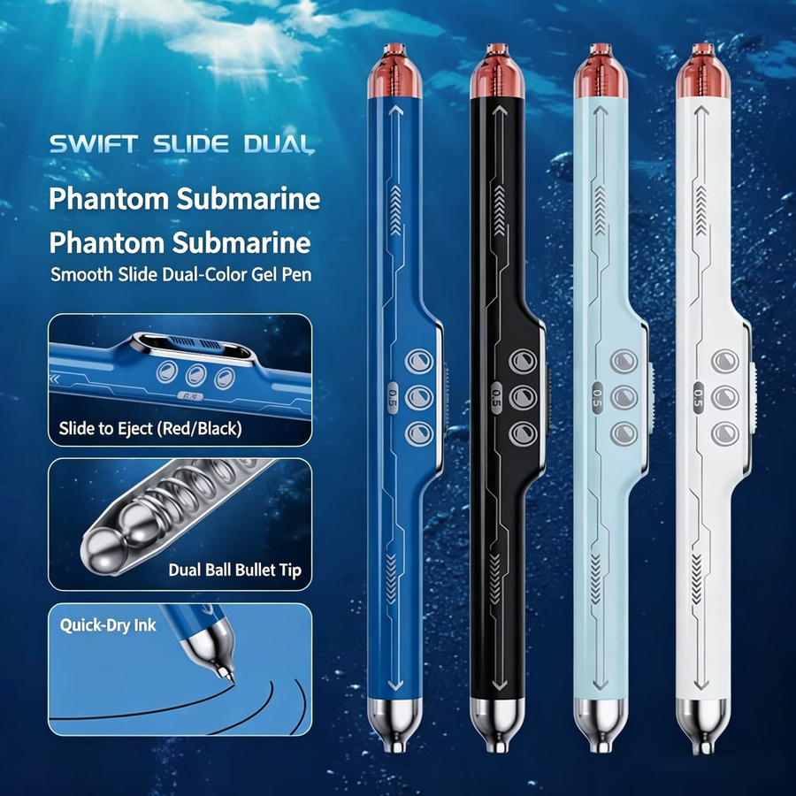 Phantom Submarine 2-in-1 Gelstift mit schwarz-roter, schnelltrocknender Tinte, 0,5 mm Stiftspitze für Schule und Notizen - Bild 2