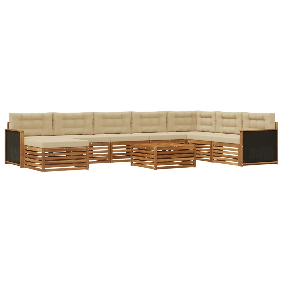 vidaXL Outdoor-Sofagarnitur aus Massivholz Akazie in L-Form, 9-teiliges Set mit Polstern in Natur und Beige - Bild 2