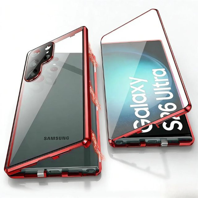 360° Ultra HD Displayschutzhülle mit magnetischer Adsorption für Samsung Galaxy S26 Ultra S25 S24 S23 Plus FE in Transparent und Rot - Bild 1