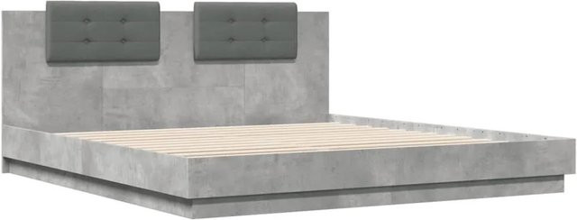 vidaXL Bettgestell mit Kopfteil, LED-Leuchten und USB-Anschluss in Betongrau, B/T/H: 183 x 203 x 84 cm - Bild 1