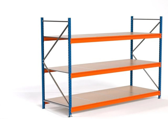 PROREGAL Industrie Weitspannregal MAXIMUS PRO Lagerregal mit 3 Spanplatten-Fachböden, H x B x T: 200 x 275 x 100 cm, Blau/Orange - Bild 1