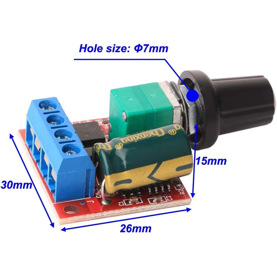 AOKIN Mini DC Motor PWM Drehzahlregler zur Geschwindigkeitssteuerung, 5V-35V 5A, variabel für 6V 12V 24V, Multicolor - Bild 5