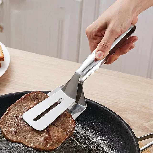 Multifunktionale BBQ Steak Clip Zange aus Edelstahl in Silber - Bild 1