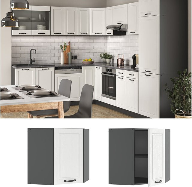 Vicco Eckhängeschrank R-Line in Anthrazit und Weiß im Landhausstil, Breite: 57 cm - Bild 1