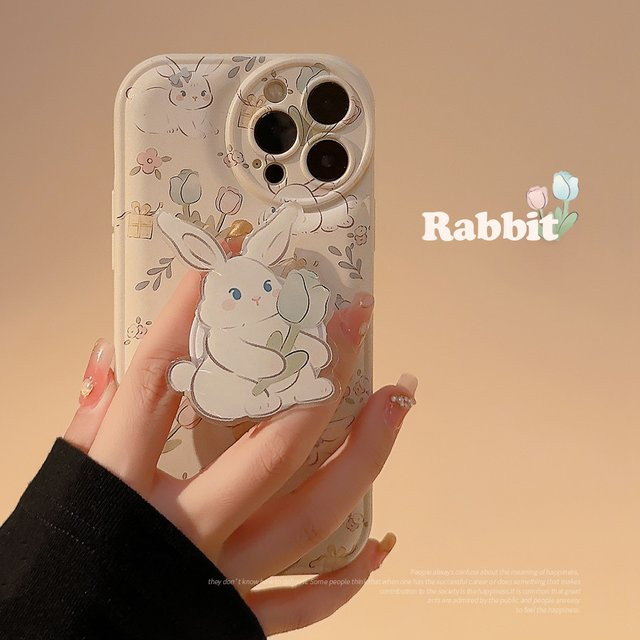 MUQGEW Stoßfeste iPhone Handyhülle mit süßem koreanischem Cartoon-Blumen-Hasen-Design für iPhone 16 15 14 13 12 11 Pro Max XS XR X 7 8 Plus - Bild 1