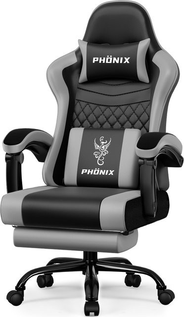 Hiazurm Gaming-Stuhl ergonomisch in Blau-Schwarz mit verstellbarer Kopfstütze, Lendenkissen und Armlehnen aus Kunstleder - Bild 1