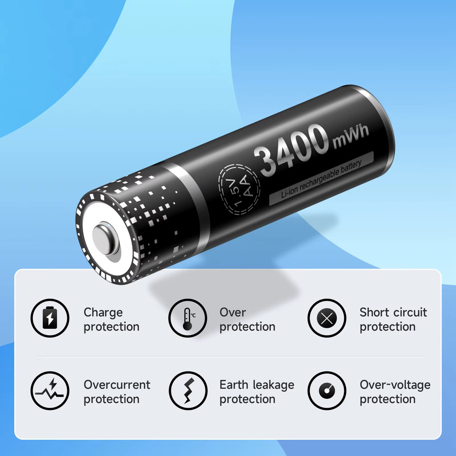 PALO AA Li-Ionen-Batterie mit konstanter 1.5V Spannung, Hochkapazität 3400mWh, Schwarz, inklusive Batteriebox - Bild 5