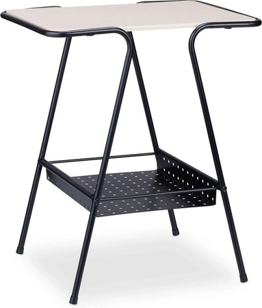 Relaxdays Beistelltisch aus Metall und MDF in Schwarz und Natur mit Ablage, B/T/H: 55 x 45 x 35 cm