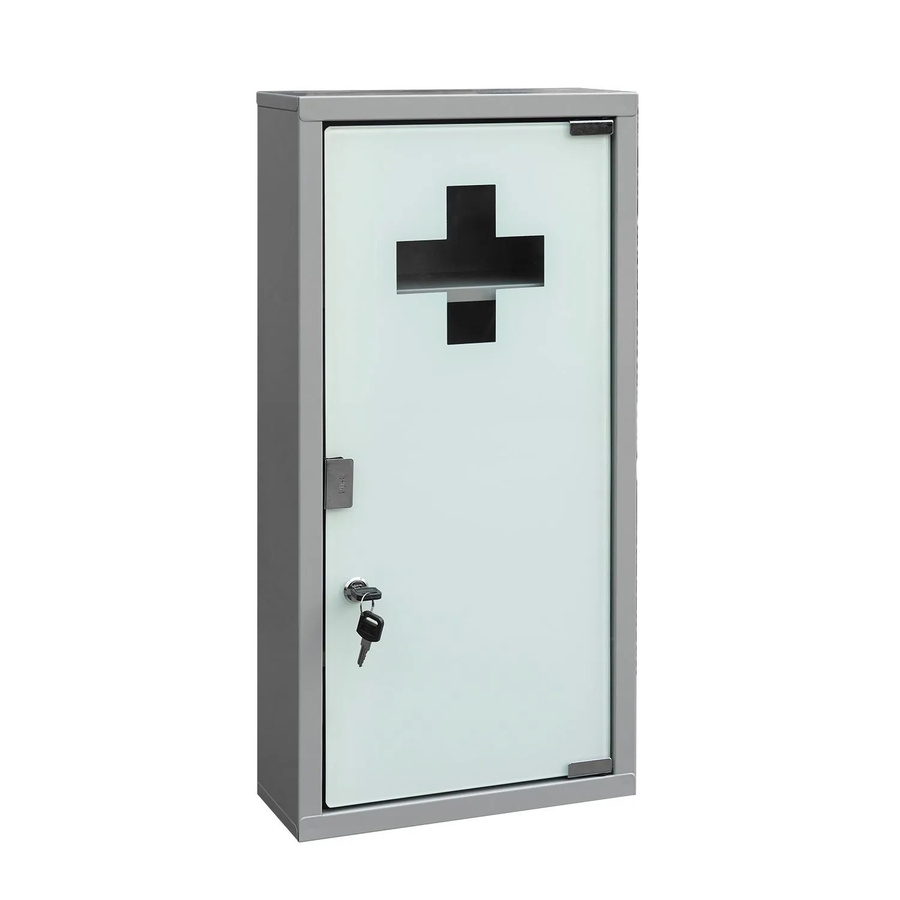Euroshowers Medizinschrank aus Metall mit Glastür und Schloss, pulverbeschichtet, B: 30 cm, H: 46 cm - Bild 2