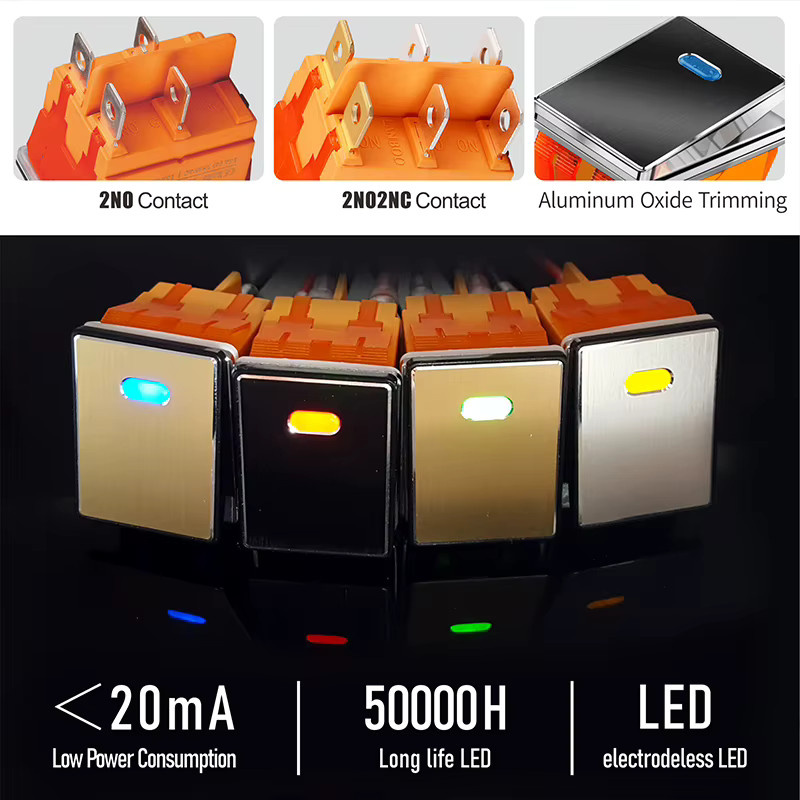 LANBOO 2822 LED Wippschalter IP65 mit 2/3 Positionen für Bedienfelder, B/H: 28 x 22 mm, 9-24V/220V, 2NO2NC/4NO - Bild 5