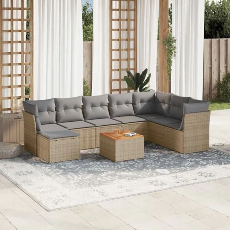 9-teilige Garten-Sofagarnitur mit Kissen aus Polyrattan in Beige von VIDAXL - Bild 1