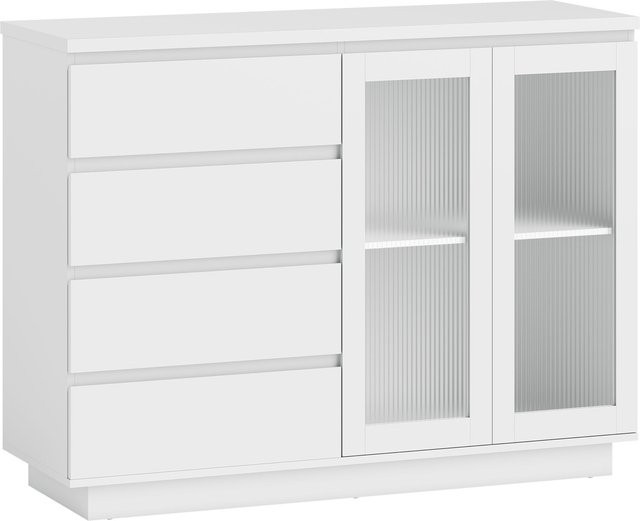 HOMCOM Küchenschrank in Weiß mit 2 Glastüren und 4 Schubladen, moderner Buffet-Schrank mit Soft-Close-Funktion und verstellbaren Böden, B/T/H: 120 x 40 x 91 cm - Bild 1