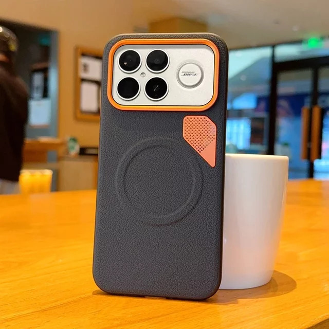 Xiaomi Poco F8 F7 Pro Ultra Luxus Business Handyhülle mit Lychee Muster und magnetischem Laden in Grau - Bild 1