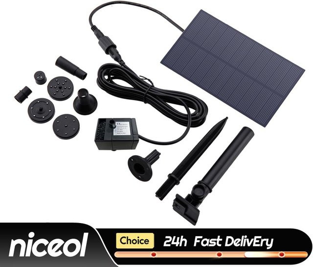 MOJOYCE Solarbrunnenpumpe 5W 5V in Schwarz mit Erdspieß für Gartendekoration und Aquarien mit 180L/h Förderleistung - Bild 1