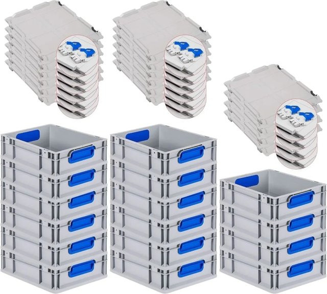 PROREGAL Spar Set 16x Eurobox Nextgen Color mit Scharnierdeckel und Schiebeschnappverschlüssen, Blau, H x B x T: 12 x 30 x 40 cm - Bild 1