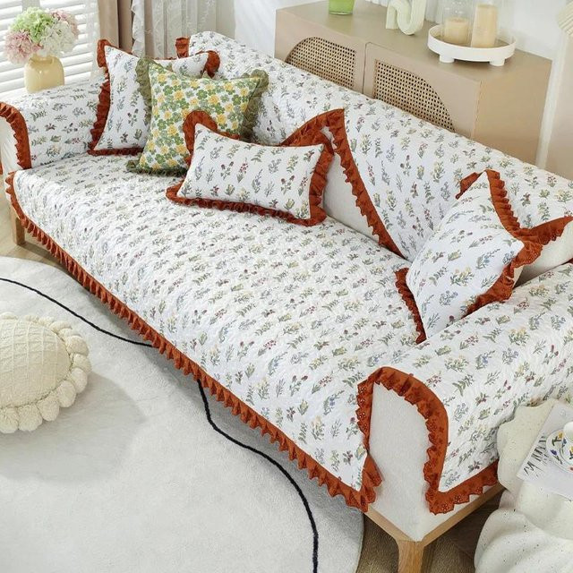 Binchi Sofa Abdeckung aus Baumwolle mit Blumenmuster, rutschfest und waschbar, Mehrfarbig, B: 180 cm, T: 80 cm - Bild 1