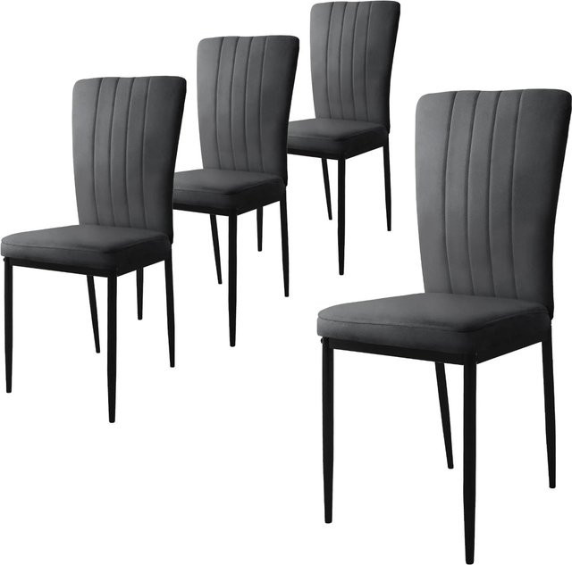 ML-Design Esszimmerstuhl 4er Set in Grau mit Samtbezug und Metallbeinen - Bild 2