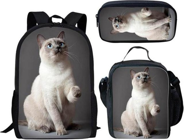 Fancy Style Studio 3er-Set Motiv-Rucksäcke mit lustigem Katzen-3D-Druck in Multicolour für Schule und Freizeit - Bild 1