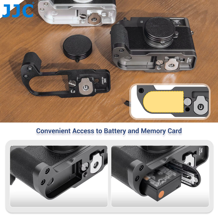 JJC Aluminium-Handgriff für FUJIFILM X Kameras, L-förmiger Griff mit integrierter Arca-Schnellwechselplatte und weichem Silikongriff in Schwarz oder Silber - Bild 4