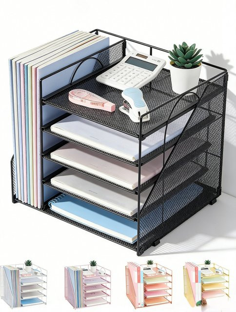 5-Schicht Dokumenten-Organizer aus Metall für A4-Dateien, Desktop-Ablage für Büro und Schreibtisch in Pink oder Schwarz - Bild 1