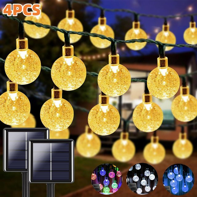 Solar LED Lichterkette mit 60 Crystal Globe Kugeln in Warmweiß, IP65 wasserdicht, 6 Leuchtmodi, transparente Sphären für Garten und Party-Dekoration - Bild 1