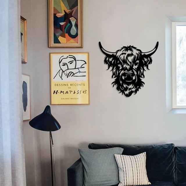 CIFBUY Schmiedeeiserner Kuhkopf aus Metall als Wandkunst in Schwarz, Rustikale Bauernhaus Dekoration für Haus und Garten - Bild 1