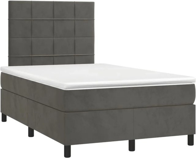 vidaXL Boxspringbett mit Matratze in Dunkelgrau, Hybridbett mit LED-Unterbettbeleuchtung und USB-Ladeport aus Samt, B/T: 120 x 200 cm - Bild 1