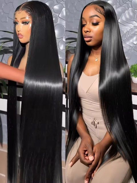 HJ WEAVE BEAUTY Echthaarperücke, glatt, Natur Schwarz, 13x6 HD-Spitzenfront - Bild 1