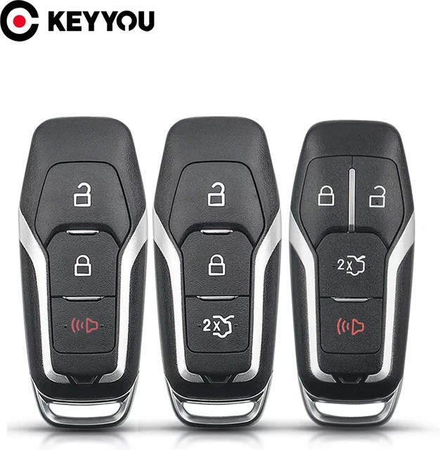 Keyyou Smart Remote Key Shell M3N-A2C31243800 DS7T-15K601-D für Ford Fusion Explorer Edge Mustang Mondeo Kuga 2013-2017, 3/4 Tasten, Schwarz - Bild 1