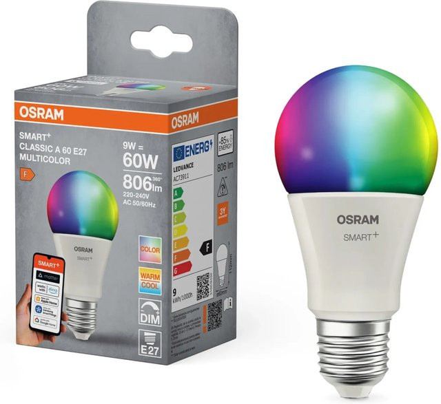 Osram Matter Smart LED Leuchtmittel E27 A60 RGBW, 9 W, 806 lm, Multicolour, Durchmesser: 6 cm, Höhe: 11,2 cm - Bild 1