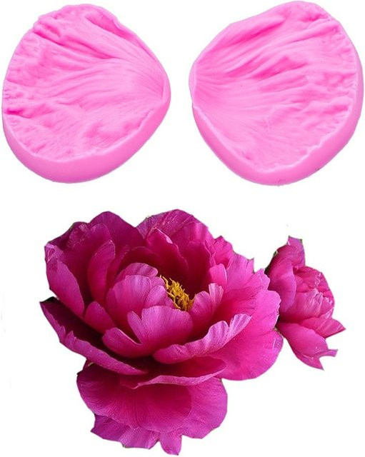 Silikonform mit 3D Pfingstrosen Relief für Fondant, Schokolade und Gum Paste in Pink - Bild 1
