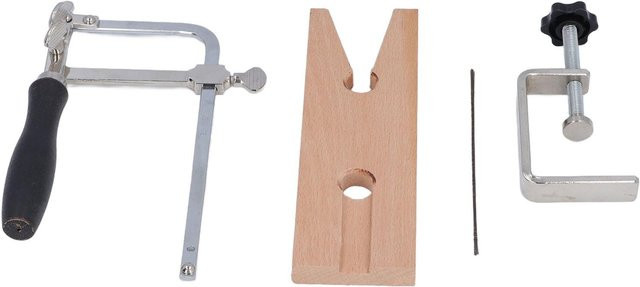 Shoemst 3 in 1 Schmuck Sägeset mit V-Nut Klemme und verstellbarem Sägebogen in Beige und Silber, inklusive 12 Sägeblättern für Metall, Holz und Wachs - Bild 1