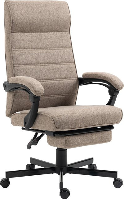 Vinsetto Ergonomischer Bürostuhl von Aosom in Braun mit Leinenoptik, höhenverstellbar, drehbar und mit einklappbarer Fußstütze sowie Armlehnen - Bild 1