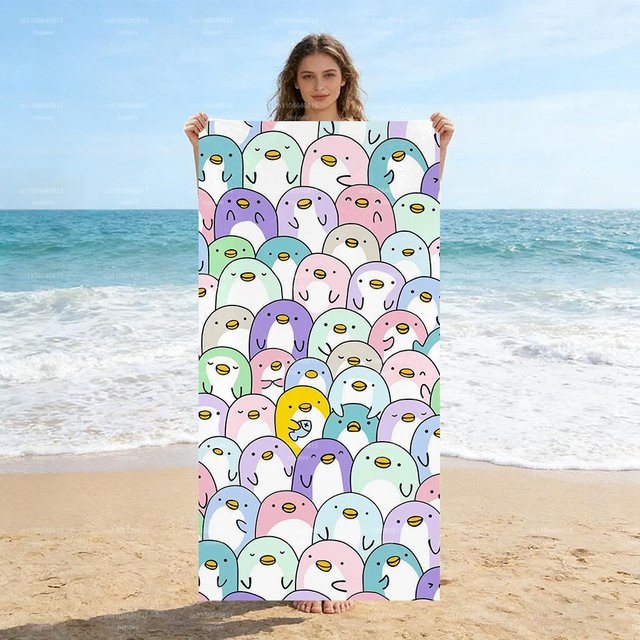 Ka Chen Muda Strandtuch Pinguin-Design in Pastellfarben, schnelltrocknendes Handtuch, B: 40 cm, H: 60 cm - Bild 1