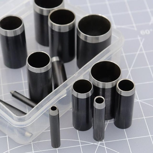 Rundes Locher-Set 1–15 mm, Hohlstanzer-Werkzeug für Lederarbeiten in Schwarz mit Aufbewahrungskoffer - Bild 1