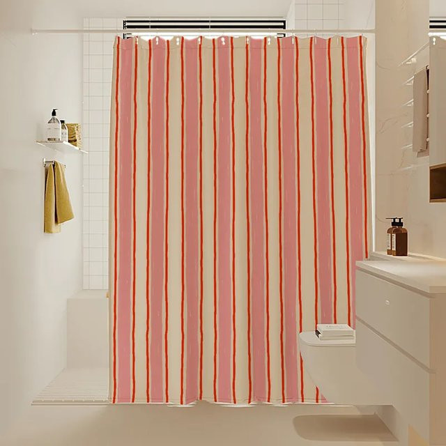 VIKAMA Duschvorhang mit Streifenmuster in Pink, wasserdicht und schimmelresistent, B/H: 120 x 180 cm - Bild 1