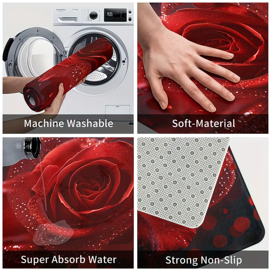 VIKAMA 2-teiliges Teppich-Set mit floralem Rosenmuster in Rot für Wohnzimmer und Schlafzimmer - Bild 6