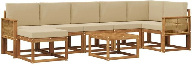 vidaXL Outdoor-Sofagarnitur aus Akazienholz mit 8 Kissen in Natur und Beige - Bild 1